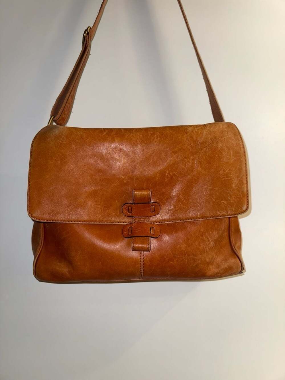 Vintage Lucaldo Italian Leather Messenger Crossbody Bag Brown